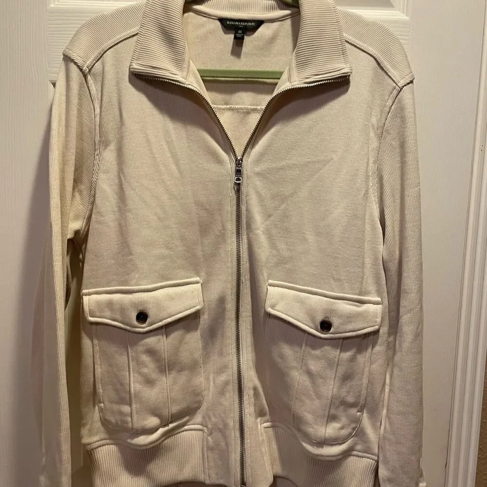 Men’s Banana Republic Cream Ribbed Zip Up Cardigan Jacket M